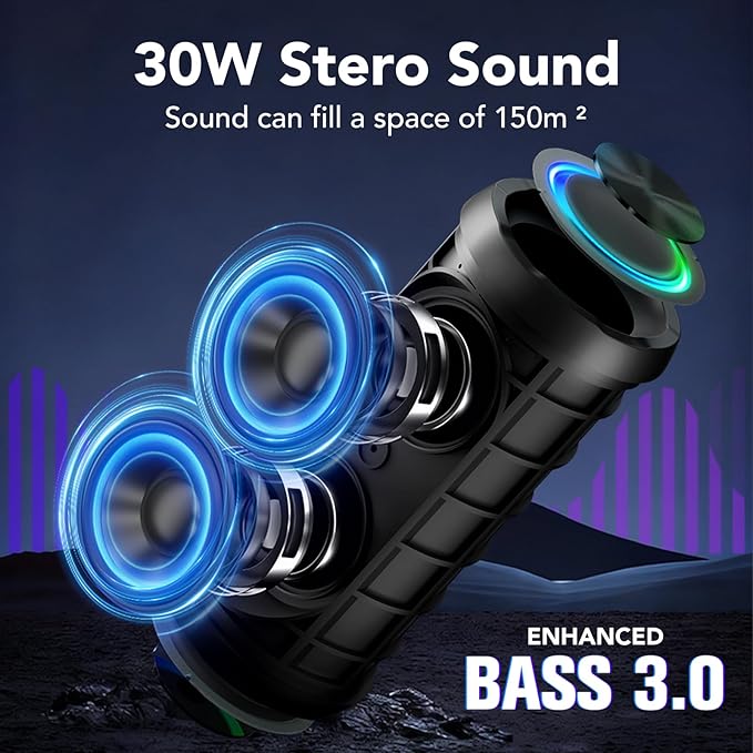 Portable Speaker Bluetooth 5.4, 25W Super Loud Wireless Speaker: Boost Bass 3.0, 30H Playtime, 8 RGB Modes, IPX7 Waterproof, TWS Pairing, for Outdoor/Home/Party, Gift Ideas