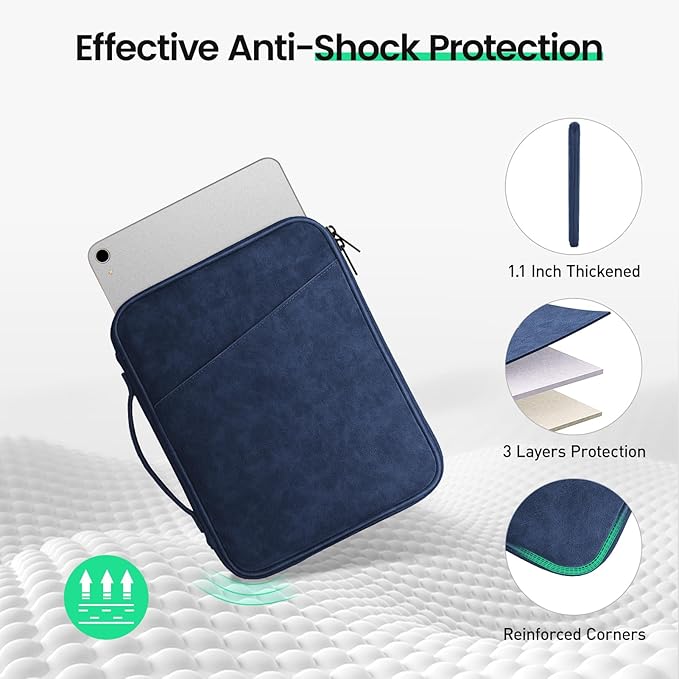DTTO 9-11 Inch Tablet Sleeve Bag for iPad A16 11-in/Air 11-in M3 M2, iPad 10th Gen 10.9", iPad 9/8/7th Gen 10.2", iPad Air 5/4th Gen 10.9", iPad Pro 11, Galaxy Tab A9+, Waterproof Travel Bag, Navy
