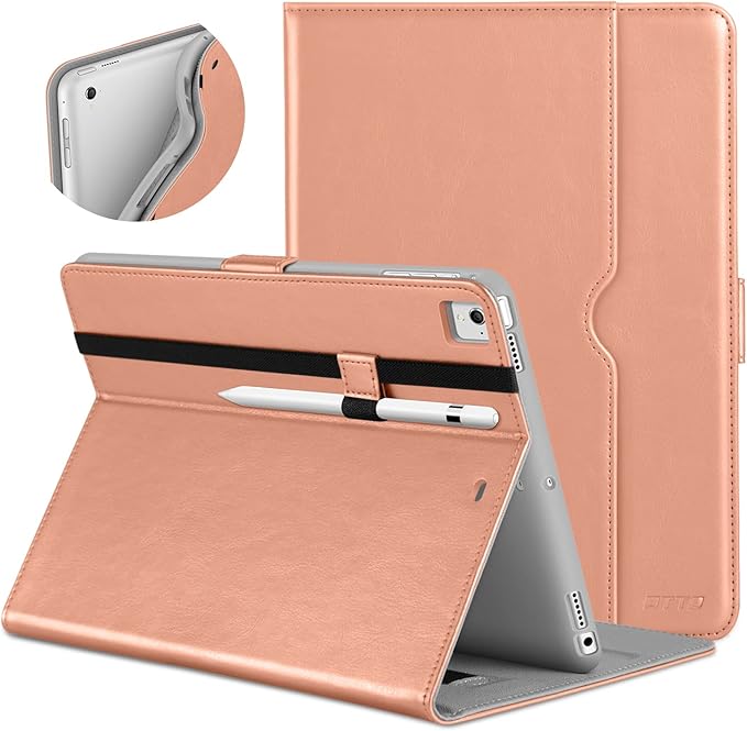 DTTO for iPad 9.7 Inch 5th/6th Generation 2018/2017 Case with Apple Pencil Holder, Premium Leather Folio Stand Cover Case for Apple iPad 9.7 inch, Also Fit iPad Pro 9.7/Air 2/Air - Rose Gold