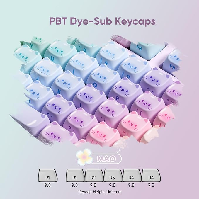 MONSGEEK AKKO MG108B Colorful Cats Mechanical Keyboard Hot-Swappable Multi-Mode Gaming Keyboard with PBT Dye-Sub Mao Profile Keycaps Pre Lubed Piano Switch