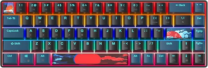 Protable 60% Percent Gaming Keyboard Mechanical, Mini Compact Backlit 68 Keys Wired Office Keyboard with Red Switch for Mac/Win (Monstor Black/red Switch 68)
