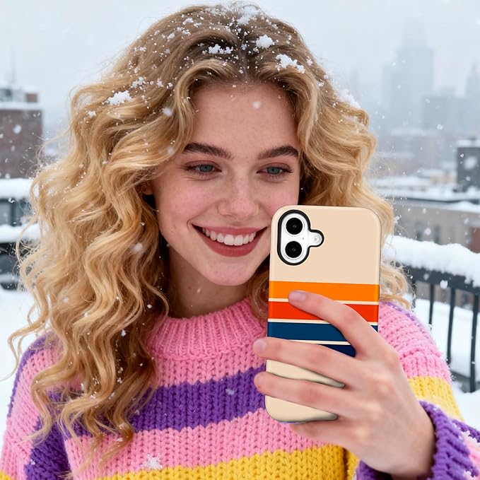 Magnetic for iPhone 16 Case Cute Stripes Phone Case, Shockproof Slim TPU and Hard PC Protective Phone Cover Compatible with MagSafe Designed for Women Girls,Retro