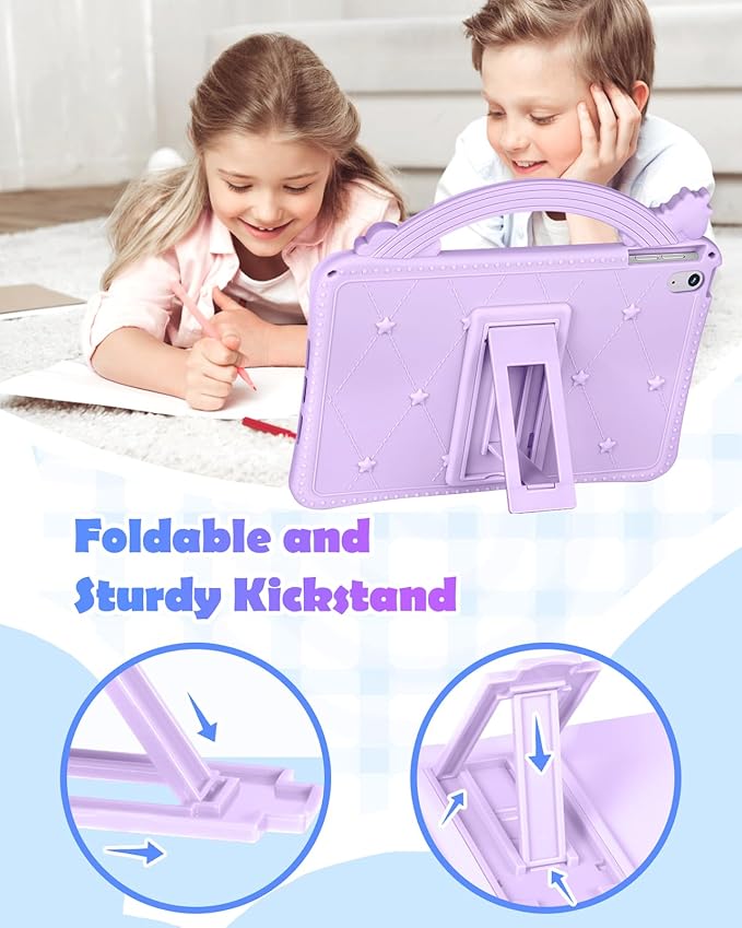 Wazzasoft for iPad 10th Generation Case 10.9 Inch Girls Cute Girly Cartoon Kawaii Pretty Purple Design Cover with Stand & Strap Unique Women Teens Funda for Apple iPad 10th Gen 2022 A2696 A2757 A2777