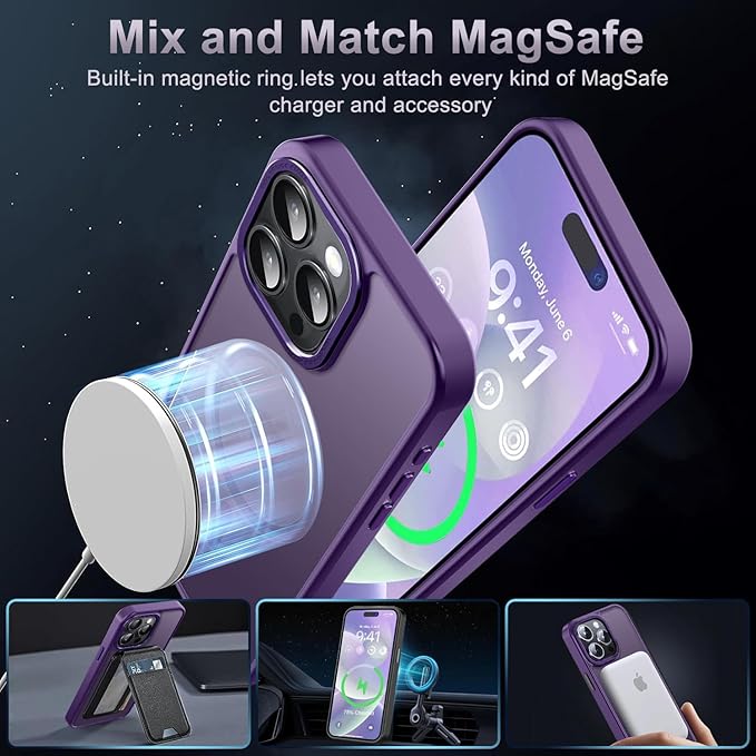 Newfuture Upgraded Magnetic for iPhone 15 Pro Max Case [Compatible with Magsafe] [Mil-Grade Protection], Pocket-Friendly, Slim Translucent Phone Case Cover for iPhone 15 Pro Max 6.7", Deep Purple