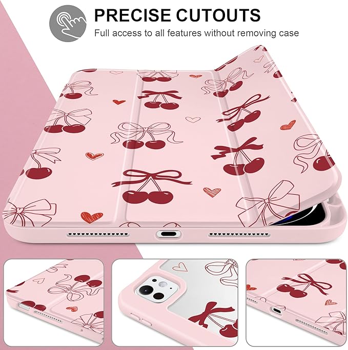 TWOLSKOO Case for iPad Pro 11-inch (M5 2025 / M4 2024), Clear Acrylic Back with TPU Bumper, Pencil Holder, Trifold Stand, Auto Sleep/Wake, Bows & Hearts