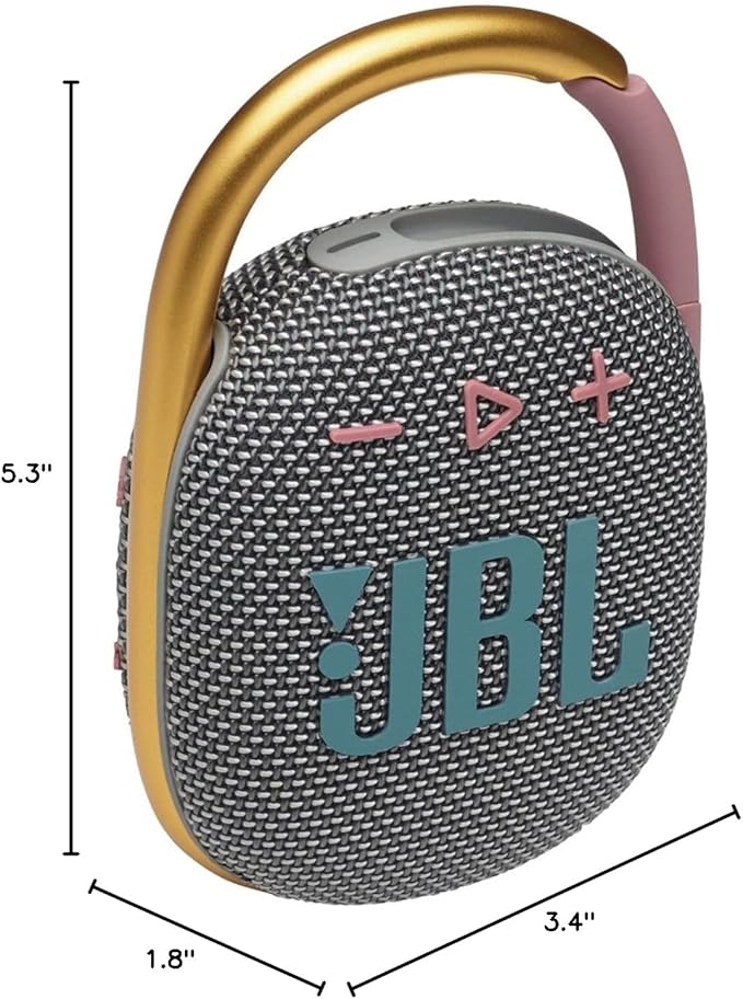 JBL Clip 4 - Portable Mini Bluetooth Speaker, big audio and punchy bass, integrated carabiner, IP67 waterproof and dustproof, 10 hours of playtime, speaker for home, outdoor and travel (Grey)