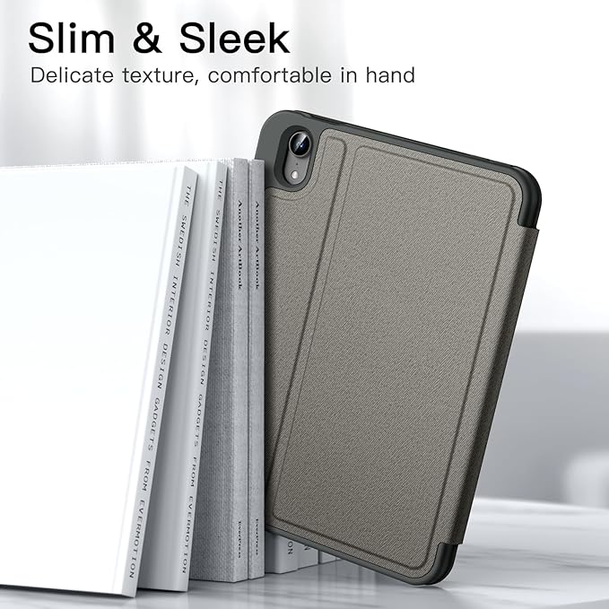 JETech Case for iPad mini (A17 Pro, 2024 Model, 7th) / Mini 6 (2021 Model, 6th) with Pencil Holder, Slim Folio Stand Protective Tablet Cover, Multi-Angle Viewing (Space Gray)