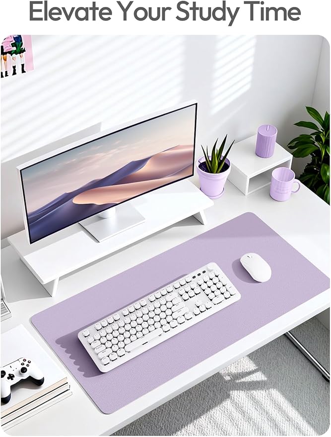 YSAGi Leather Desk Pad Protector, Office Desk Mat, Large Mouse Pad, Non-Slip PU Leather Desk Blotter, Laptop Desk Pad, Waterproof Desk Writing Pad for Office and Home (Light Purple, 47" x 17")