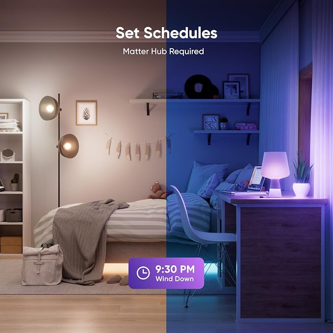 Nanoleaf Essentials Smart Light Bulbs, Matter Smart LED Bulbs Work with Alexa & Google Home, 1000lm 16M+ RGBTW Color Changing Light Bulb, Music Sync A19 E26 2.4GHz WiFi Bluetooth Light Bulb 60W, 2PK