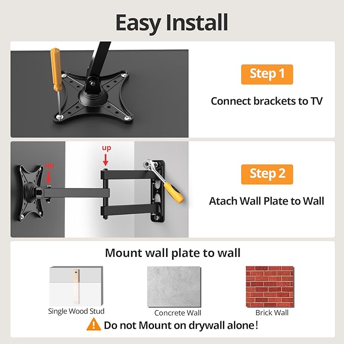 IWORKBOARD Full Motion TV Monitor Wall Mount Bracket for Most 13-32 Inch LED LCD Flat Curved Screen, Max VESA 100x100mm up to 33lbs, 360° Rotation Swivel Tilt Extension，Adjustable Articulating Arms