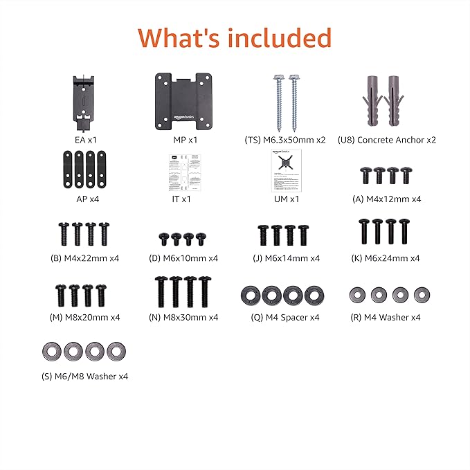 Amazon Basics Fixed Flat TV Wall Mount, Low Profile, for 12" to 40" TVs, VESA 200x200, 40 lbs Capacity, with Installation Template, Black