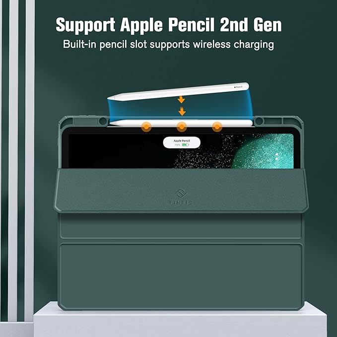 Fintie Hybrid Slim Case for iPad Pro 12.9-inch 6th Generation 2022, [Built-in Pencil Holder] Shockproof Cover w/Clear Transparent Back Shell, Also Fit iPad Pro 12.9" 5th/4th/3rd Gen, Midnight Green