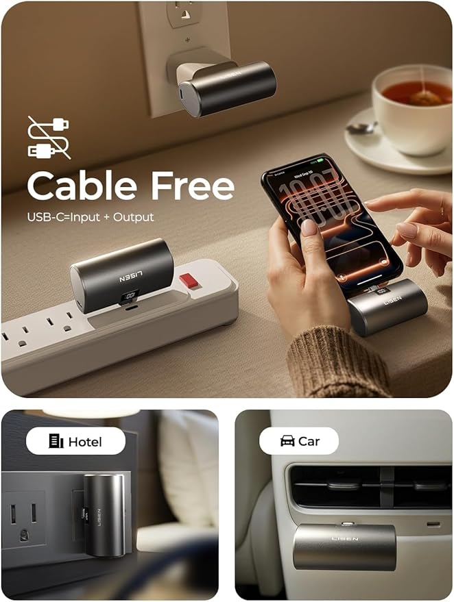 6800mAh Mini Portable Charger USB C Power Bank Travel Essentials for iPhone 17 Pro Max 22.5W Fast Charging[USB-C Only, Flight-Safe], LISEN for iPhone 17 Pro Max 16 15, Samsung S26 S25 Ultra,iPad, Grey