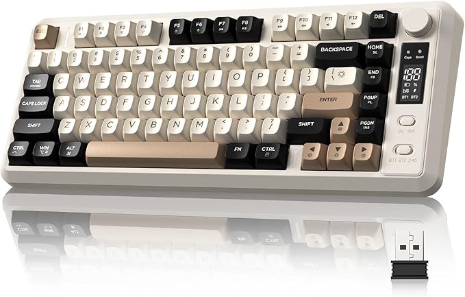 ZIYOU LANG M75 Wireless Gaming Keyboard, RGB Backlit Rechargeable 2000mAh Battery, Small Membrane But Mechanical Feel Keyboard with Smart Display & Knob, PBT Gradient keycaps for PC, MAC - Cheese
