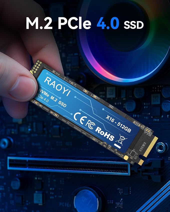 RAOYI 512GB NVMe Internal Solid State Drive M.2 2280 PCIe Gen4x4 SSD, Up to 5000MB/s, Configure SLC Cache, Storage and Memory Expansion for PS5 Laptop Desktop