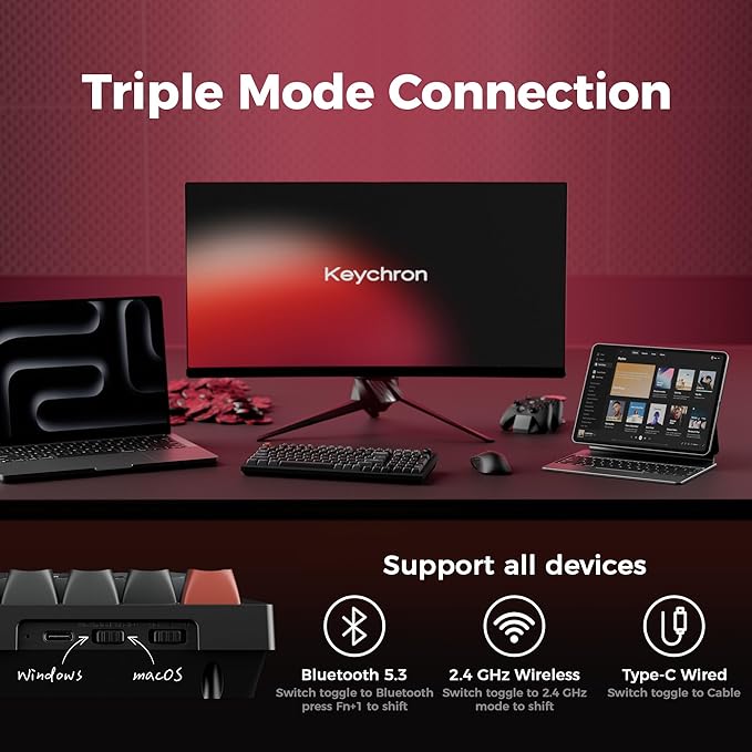 Keychron V5 Ultra 96% Wireless Mechanical Keyboard with 8000Hz Polling Rate & NKRO, Hot-Swappable RGB, Red Switches, 97 Keys, 2.4GHz/Bluetooth/Wired, OSA PBT Keycaps, for Mac/Win/Linux- Black