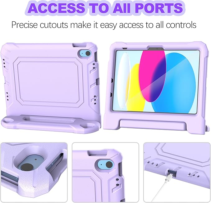 YIHE Kids Case for iPad (A16) 11th Generation 11 Inch 2025 & iPad 10th Generation 10.9 inch 2022, with Built-in Screen Protector and Handle Stand, Full Body Shockproof Protective Cover, Lightpurple