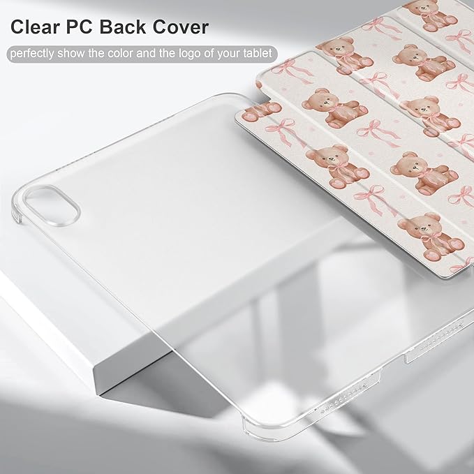 DONGKE for iPad mini 7 (A17 Pro) 2024 & iPad mini 6 2021 8.3 Inch, Slim Foldable Stand Hard PC Translucent Back Shell Smart Cover for iPad mini 7th/6th Generation [Auto Wake/Sleep] - Bear with Bows