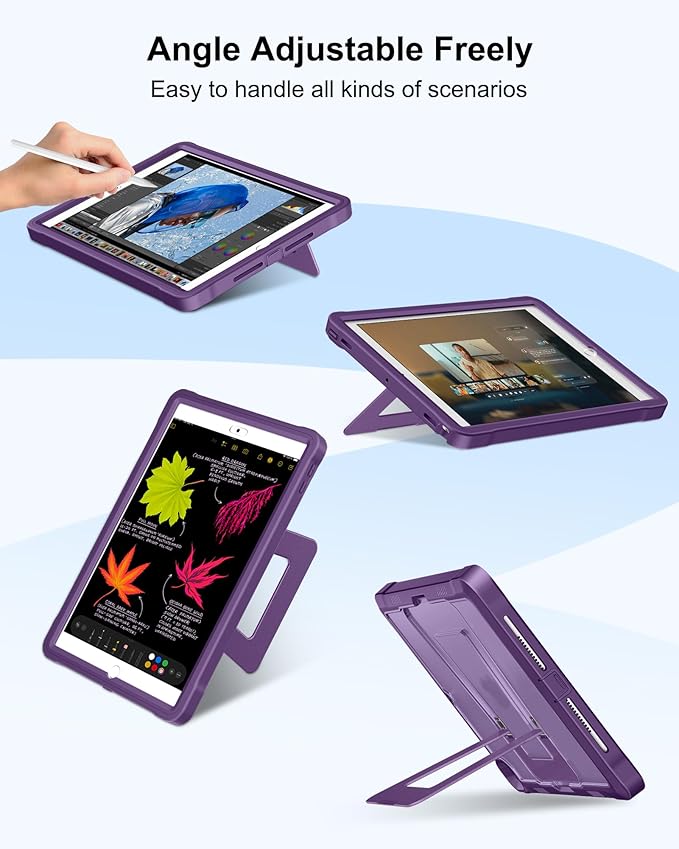 DTTO Case for iPad 6th/5th Generation 9.7 Inch 2018/2017, Adjust Kickstand Freely, Built-in Screen Protector, Frosted Full-Body Shockproof Protective Cover for iPad Air 2 / Pro 9.7, Dark Purple