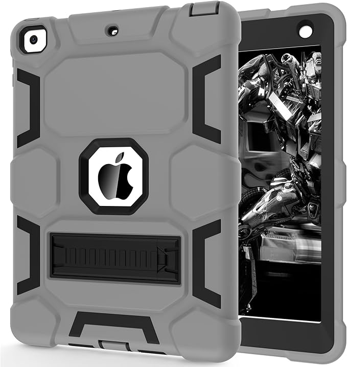 CCMAO Case for iPad 6th/5th Generation (9.7-inch, 2018/2017), iPad Air 2nd Generation Case (2014) with Kickstand, Hybrid Shockproof Protective iPad 9.7 Case, Gray+Black