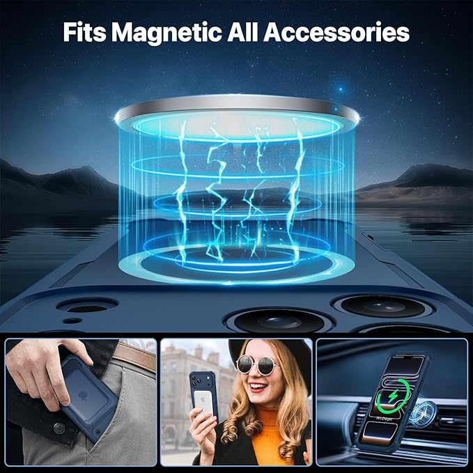 CENHUFO Magnetic Privacy for iPhone 17 Pro Case [Compatible with Magsafe] Full Body Phone Case Built-in 9H Tempered Glass Privacy Screen Protector, Camera Protection Shockproof Bumper Cover - Blue