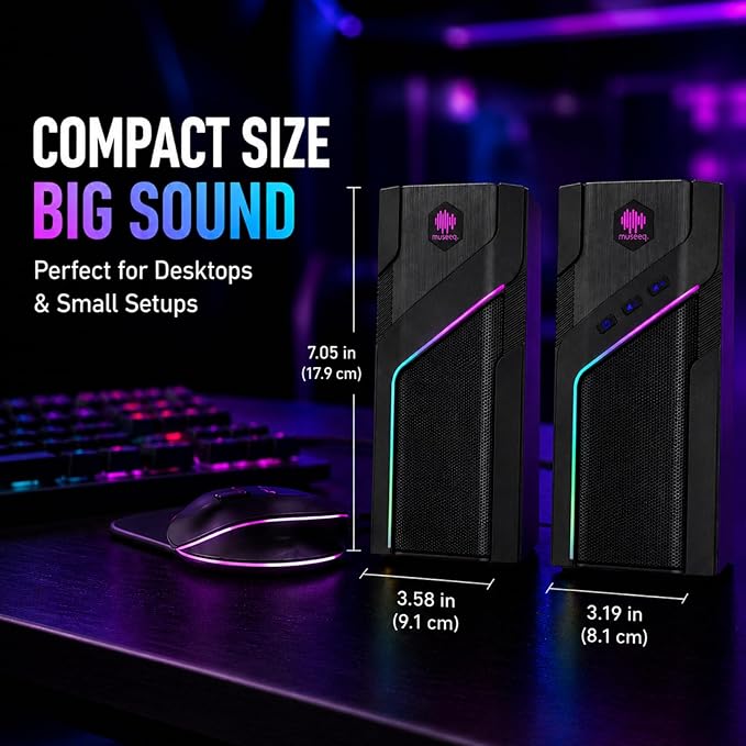 W-206RE RGB Desktop Speakers for Gaming PC, Bluetooth & USB Computer Speakers for Monitor and Laptop, Touch Control Stereo Speakers with 21 LED Light Modes