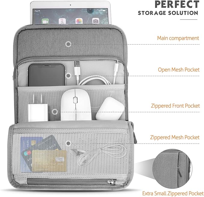 MoKo 9-11 Inch Tablet Sleeve Bag Carrying Case with Storage Pockets Fits New 11-inch iPad Air M4 2026/iPad Pro M5, iPad Pro/A16 11, iPad Air 5/4th 10.9, iPad 9/8th 10.2, Tab S8/S9 11, Light Gray