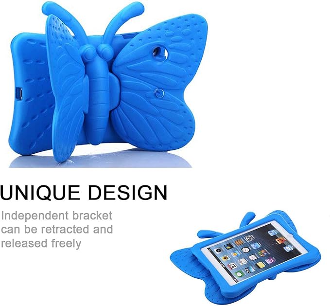Kids Case for Apple iPad mini 5/Mini 4/Mini 3/Mini 2/Mini 1 with Kickstand Soft EVA Foam Lightweight Shockproof Stand Cover for iPad mini 5th/4th/3rd/2nd/1st Generation 7.9", Blue Butterfly
