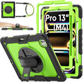 SEYMAC stock Case for iPad Pro 13-inch M5-M4 2025-2024, Shockproof Heavy Duty Case with Screen Protector, Pencil Holder, Rotating Stand, Hand Strap, Shoulder Strap, Green