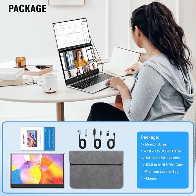 KEFEYA Laptop Screen Extender Portable Monitor, 14" FHD IPS 1200P Travel Dual Second Monitor for Laptop