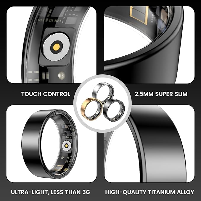 Smart Health Ring for Women Men Fitness Tracker with Heart Rate, Blood Oxygen,Sleep Monitoring, Step Counting, IP68 Waterproof for iPhone and Android, No Subscription Fee (Silver, 8)