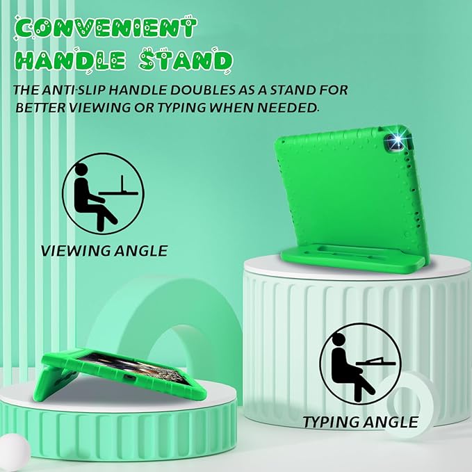 for iPad Pro 13 inch Case 2024, Shockproof Kids iPad 13 Pro Case, Protective Cover for iPad Pro 13 M4 with Pencil Holder, Anti-Slip Handle Stand, Green