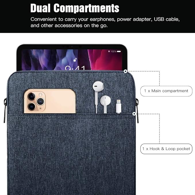 TiMOVO 9-11" Tablet Sleeve Bag for iPad 11-inch A16 2025, iPad 10.9"/10.2"| Air 11 Inch/5th/4th Gen. 10.9", Galaxy Tab A9+/A11Plus 11", Protective Bag Fit Smart Keyboard, Dusty Blue
