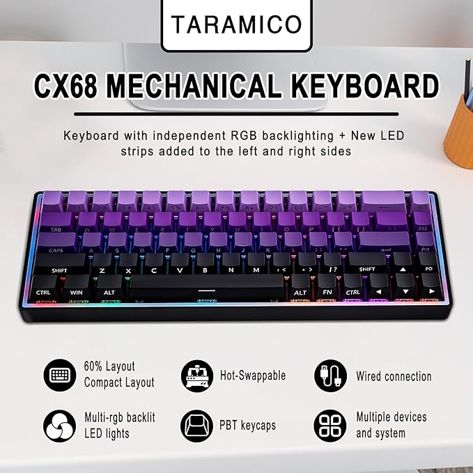 Mechanical Gaming Keyboard 65% Wired, Magnetic Switch Hot Swappable RGB Backlit, 68-Key Compact Mini Keyboard with Blue Switch, Detachable USB-C Cable for PC Mac Gamer