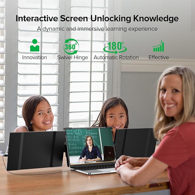 UPERFECT Laptop Screen Extender, 2K 14" 360° Patented Unique Swivel Hinge Triple Monitor, 2240x1400 QHD IPS Portable Dual Monitor for 13.3"-17.3'' Laptops, Plug & Play with Mac, Wins, Android
