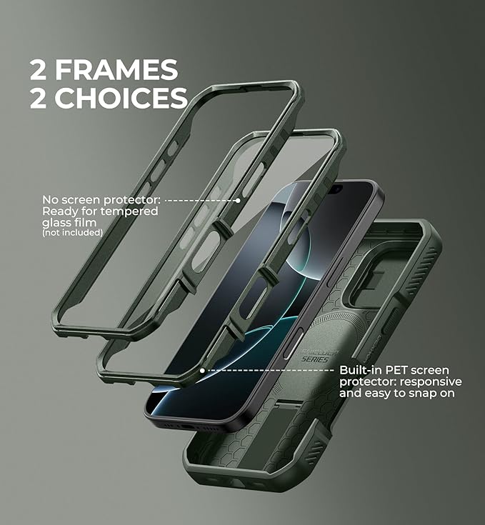 Dexnor for iPhone 16 Pro Case with Slide Camera Cover&Adjustable Kickstand & Built-in Screen Protector,Compatible with MagSafe Shockproof Bumper Cases Heavy-Duty Magnetic Protective Cover,Army Green