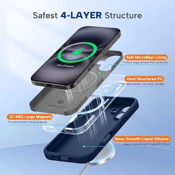 Miracase Magnetic for iPhone 16 Plus Case, [Soft Anti-Scratch Microfiber Lining], Magnetic for MagSafe, Liquid Silicone Shockproof Drop Protection Phone Case for 16 Plus,Dark Blue
