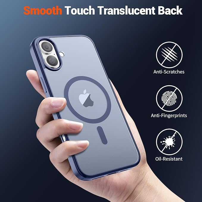 SUPFINE Magnetic for iPhone 16 Case (Compatible with MagSafe) (Military Grade Drop Protection) Slim Translucent Matte Shockproof with Anti-Fingerprint Phone Case,Lavender Gray