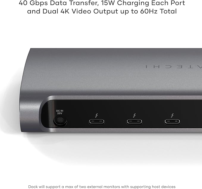 Satechi 11 in 1 Thunderbolt 4 USB C Docking Station, 100W Charging, Dual 4K/60Hz displays, 3 Thunderbolt Ports, 3 USB-A 3.2 Ports, USB-A 2.0 Port, SD Card Reader for MacBook Air/Pro, Mac/Windows