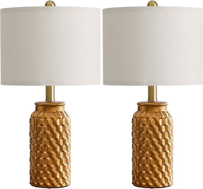 USumkky 20.5" Gold Modern Ceramic Bedside Lamp Set of 2 for Bedroom Decor Farmhouse Table Lamp for Living Room Office Dorm