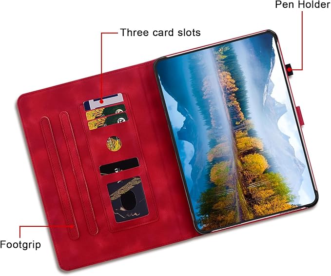 Case for iPad (A16) 11th Generation 11 Inch 2025, iPad 10th Generation 10.9 inch 2022 Case, Auto Wake/Sleep Supports Pencil Holder Magnetic Clasp Stand Cover, Red