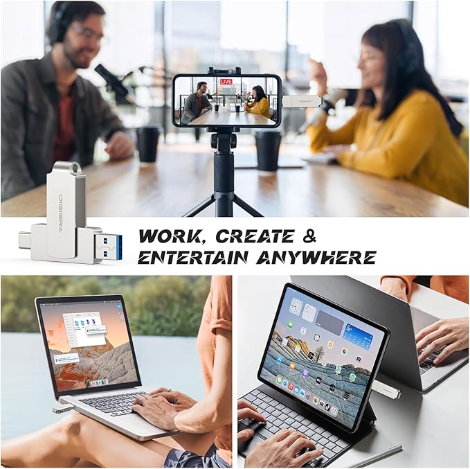 DIGIERA 128GB 2‑in‑1 USB‑A & USB‑C Flash Drive, USB 3.2 Gen 1 Thumb Drive, 500MB/s Read 400MB/s Write, 360° Swivel Compact Aluminum Memory Stick for File Transfer, Backup & Travel Storage