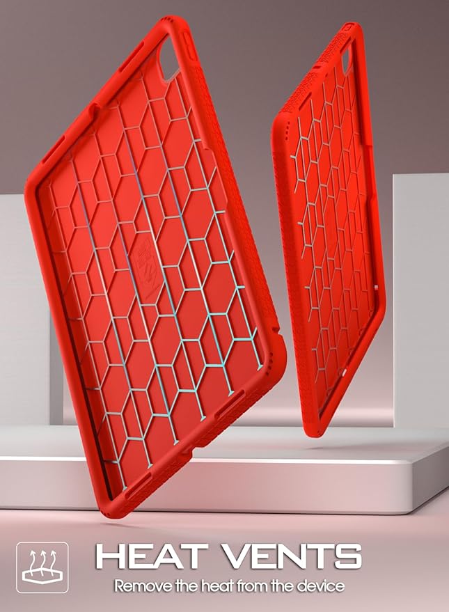 Poetic TurtleSkin Case for iPad Pro 13 Inch (M5) 2025 / (M4) 2024, Heavy Duty Shockproof Rugged Kids Friendly Drop Protection Silicone Cover Case, Red