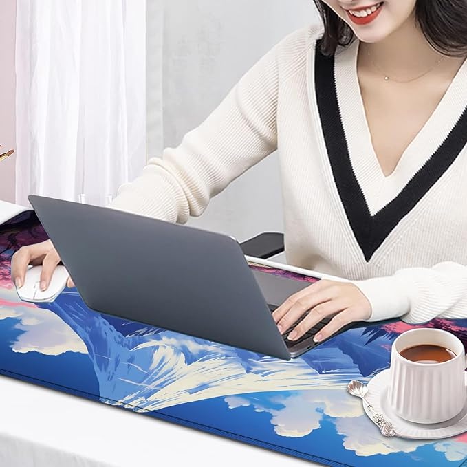 Large Mouse Pad, 31.5 x 11.8in Extended Gaming Mouse Pad with Stitched Edges, XXL Mousepad Protector Non Slip Rubber Base for Office and Home Writing Mat, Mt Fuji and Cherry Blossom Pattern Desk Mat