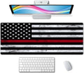 Thin Red Line with USA Flag Large Gaming Mouse Pad for Desk, Desk Mat with Seamed Edges, Waterproof Desk Pad, Non-Slip Rubber Base, 31.5x11.8 Inch Keyboard Pad Computer Mat, Big XL Mousepad