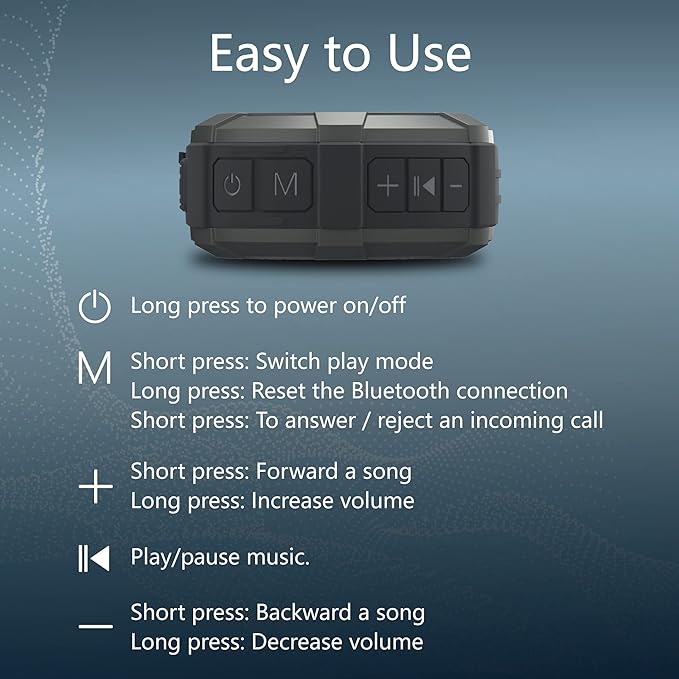 MANTO Bluetooth Speaker IPX5 Waterproof Portable Shower Speaker, 12H Battery, Bluetooth & Micro SD Playback (Up to 32GB, Card Not Included), Compact Design for Travel, Camping, Hiking, and Home