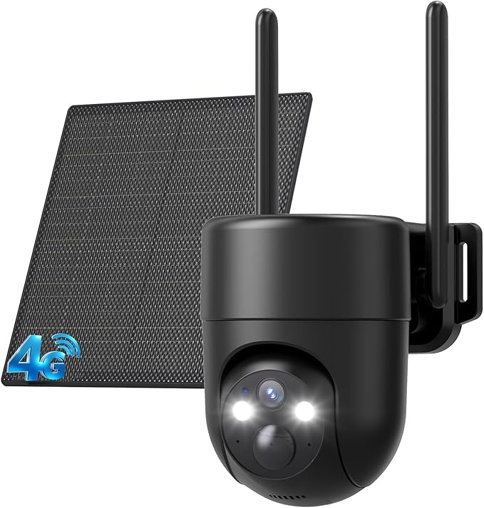 ELYSOO 4G LTE Cellular Security Camera, 2K Resolution, Color Night Vision, 360° View, Solar Powered, Built-in SIM Card, No Wi-Fi Needed