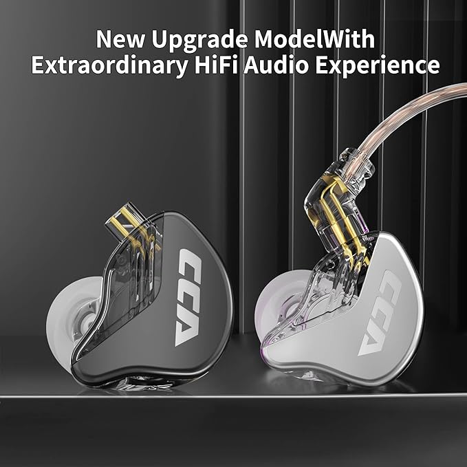 CCA CRA in Ear Monitor, Ultra-Thin Diaphragm Dynamic Driver IEM Earphones, Clear Sound & Deep Bass in Ear Headphones, Wired Gaming Earbuds with 2 Pin Detachable Cable for Singer Musicians Drummers