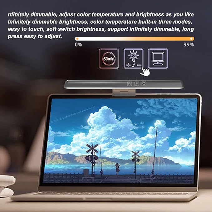 Gavigain Computer Monitor Light, Monitor Light Bar, 3 Tunable Color Temperature Dimmable LED Screen Monitor Light Bars with Touch Control for Laptop