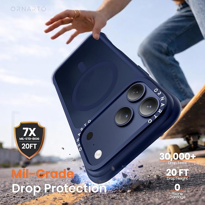 ORNARTO Magnetic for iPhone 17 Pro Max Case, 20FT Military-Grade Drop Protection, Compatible with MagSafe, Slim Shockproof Translucent Matte Phone Case for iPhone 17 Pro Max 6.9", Dark Blue